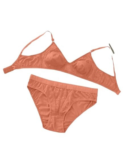 COURTIT'S Women Stretchable Cotton with Net Bra Panty Set with Non-Padded Comfortable Lingerie Set Ultimate Support Everyday wear| Fashion Set| Mold Net Set|