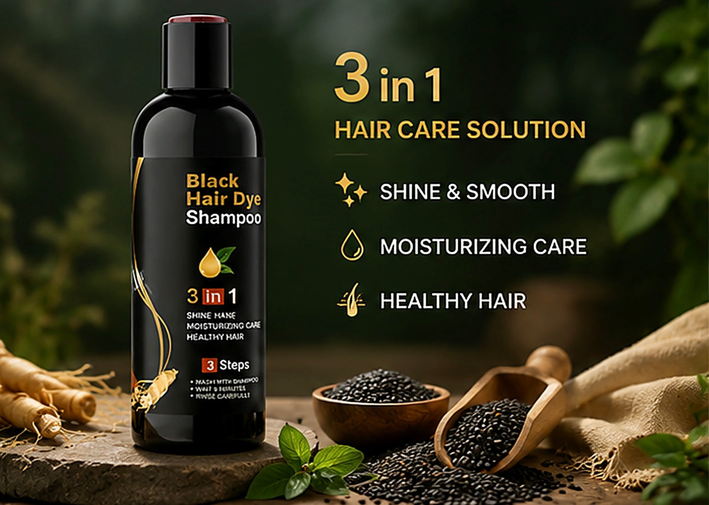 3-in-1 Black Hair Dye Shampoo