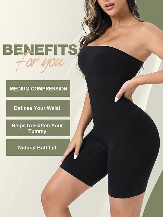 COURTIT'S Women’s Full Body Shapewear Strapless Bodysuit - Compression Thong Bodysuit for Tummy Control, Slimming & Sculpting